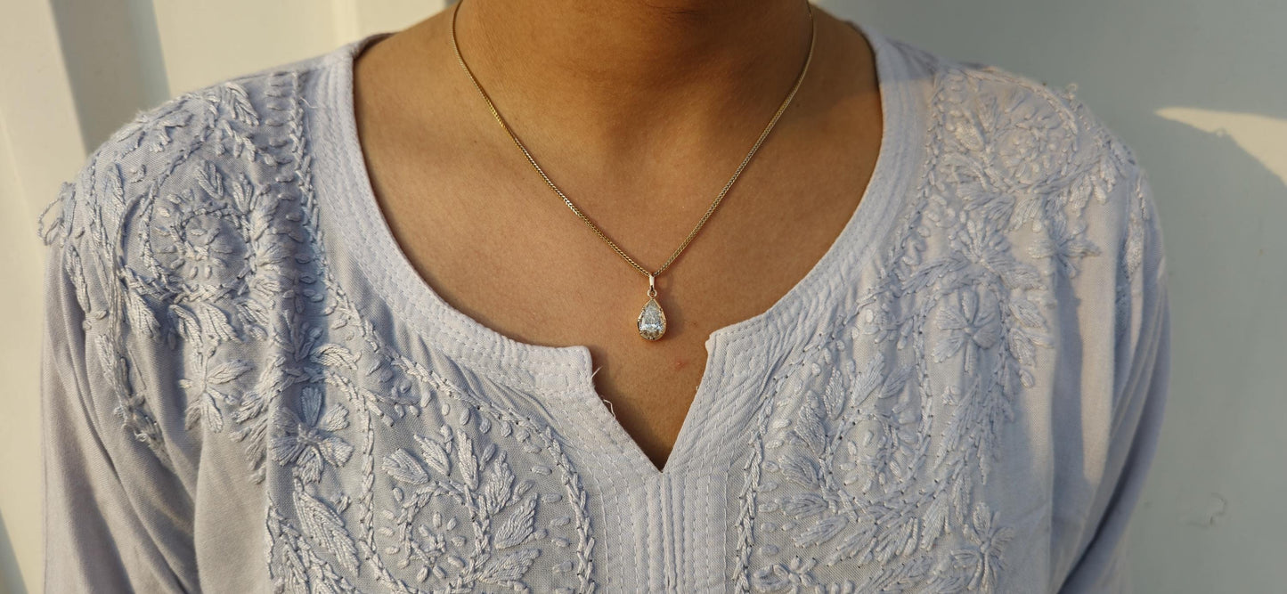 Pear Cut Moissanite Pendant, Collet set Georgian cut down set open back Pendant without chain, Wedding Pendant