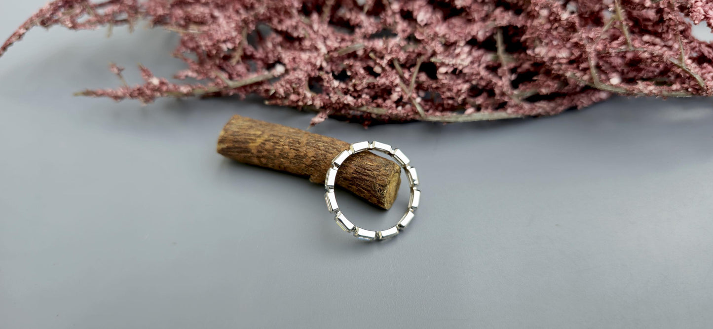 East West Set Emerald Cut Moissanite Bezel Set Full\Half Eternity wedding band, Stackable ring, Statement ring
