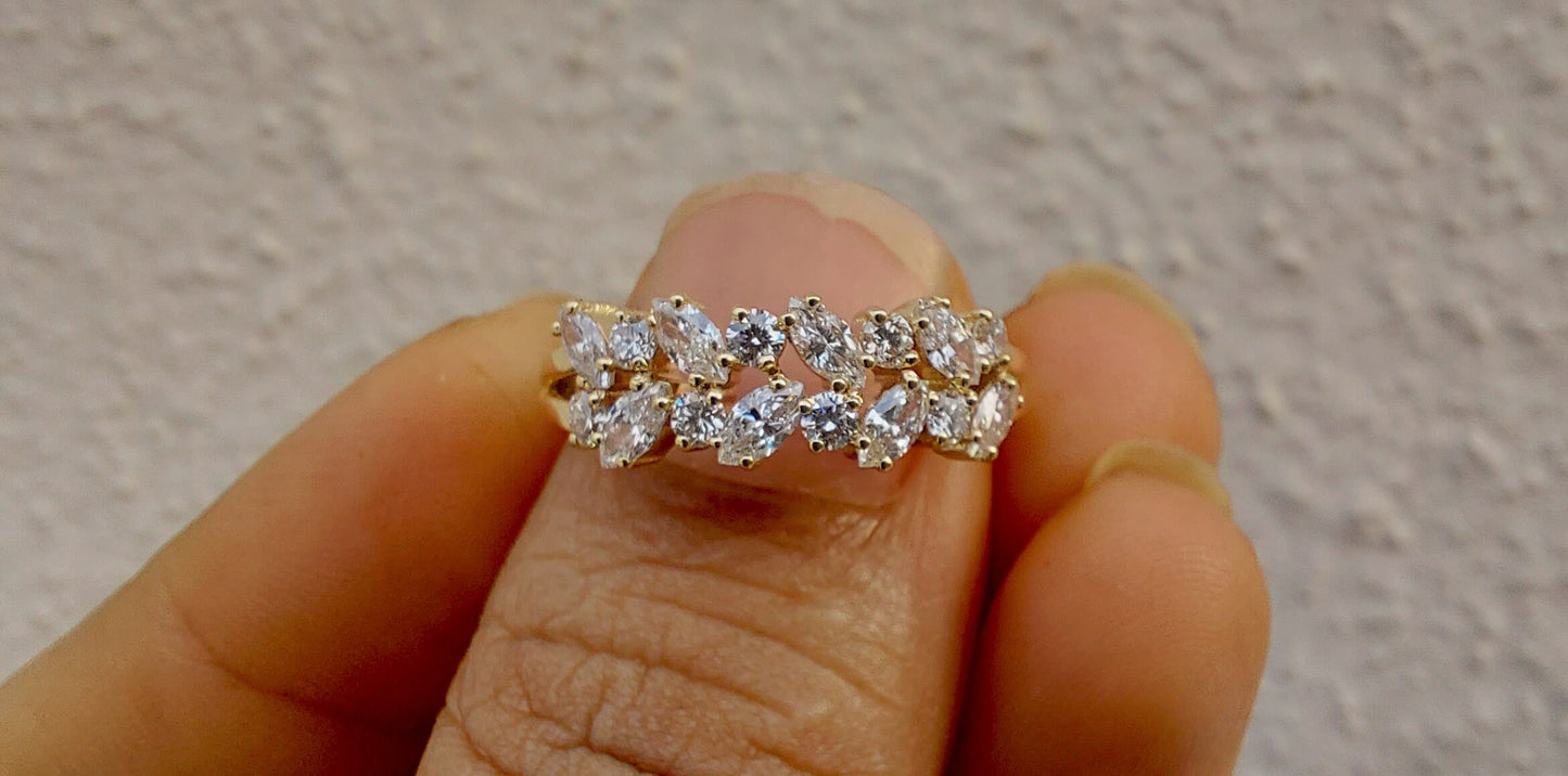 Marquise and Round Moissanite half\full eternity wedding band, Bridal stackable, minimalist , Low profile, flush set band, Ring for women