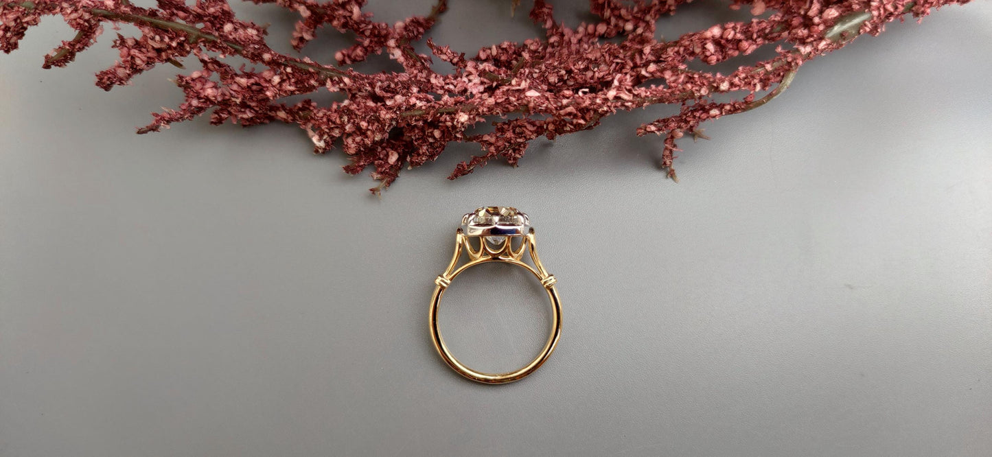 Lab grown Old Mine Cushion Cut OMC Georgian cut down set Solitaire Engagement Ring, Vintage Edwardian Ring for her, Art deco ring