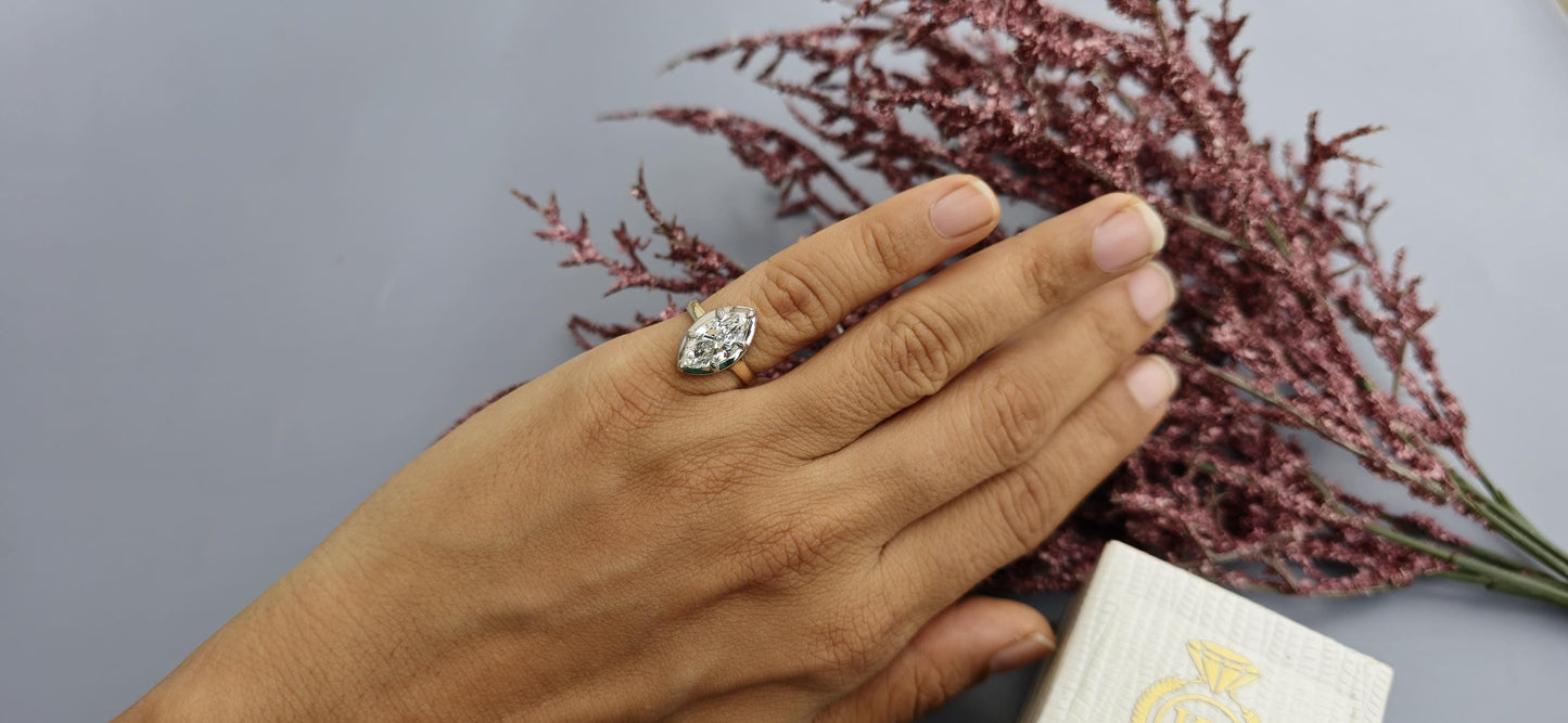 Marquise Moissanite Georgian Cut Down Set ring, ring for women, Ring for her, Statement ring, ring for women