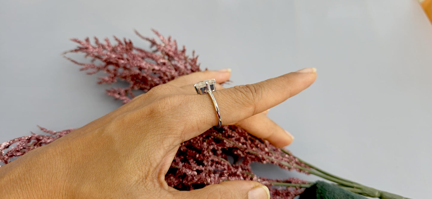 Emerald cut Moissanite Compass prong Basket set solitaire Engagement Ring for women, promise Proposal Ring, ring for her, gift for women