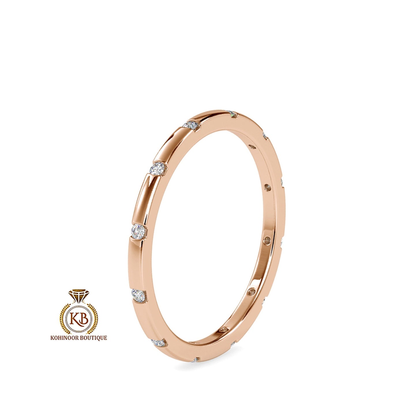 Flush set round moissanite\Natural diamond classic wedding band, eternity band, stackable band, minimalist band