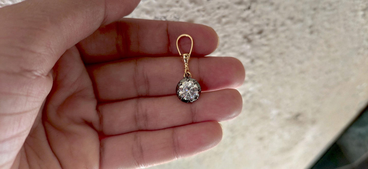Round Cut Moissanite Pendant, Swivel Clasp Collet set Georgian cut down Button back set Pendant without chain.