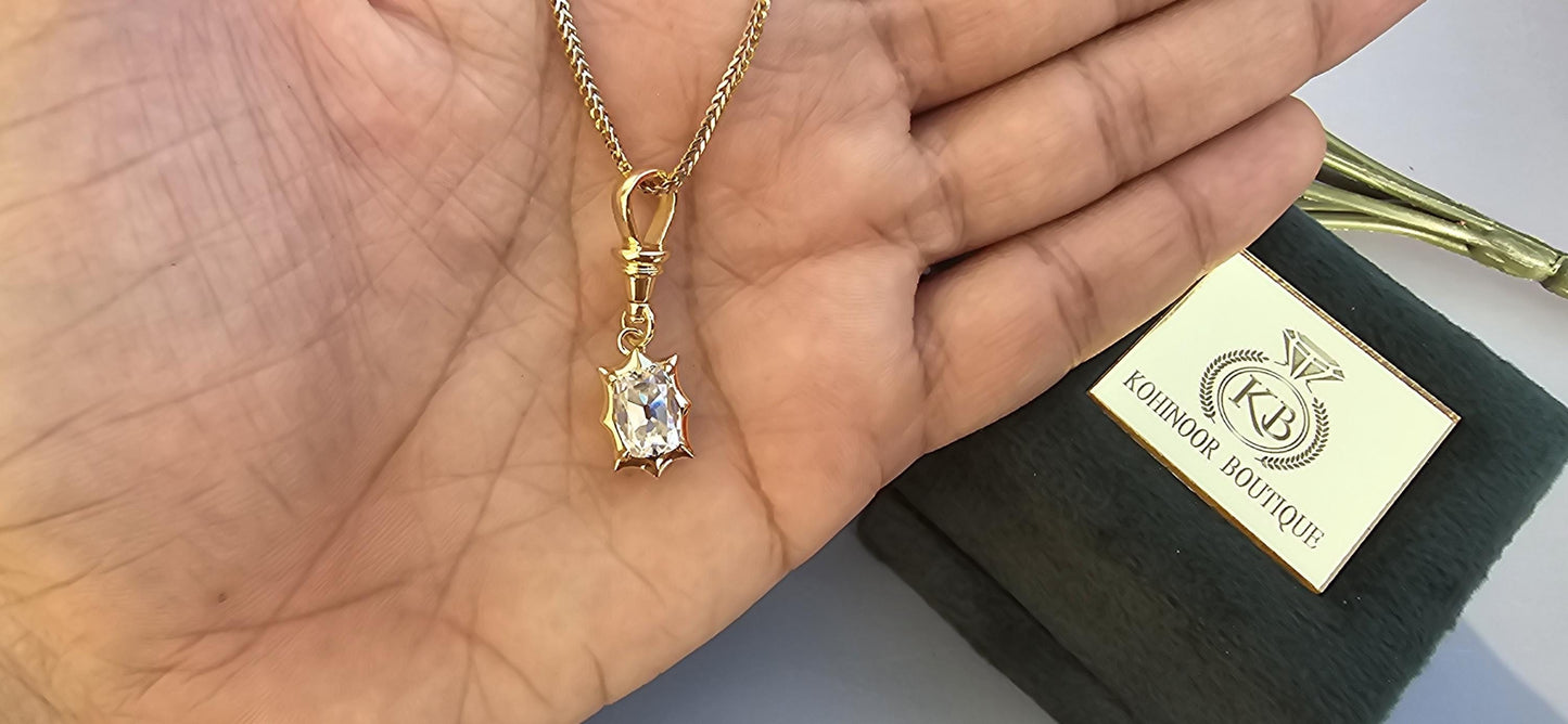 Elongated Old mine cut OMC Cushion Cut Collet Georgian cut down set button back with swivel clasp Moissanite Pendant, pendant without chain