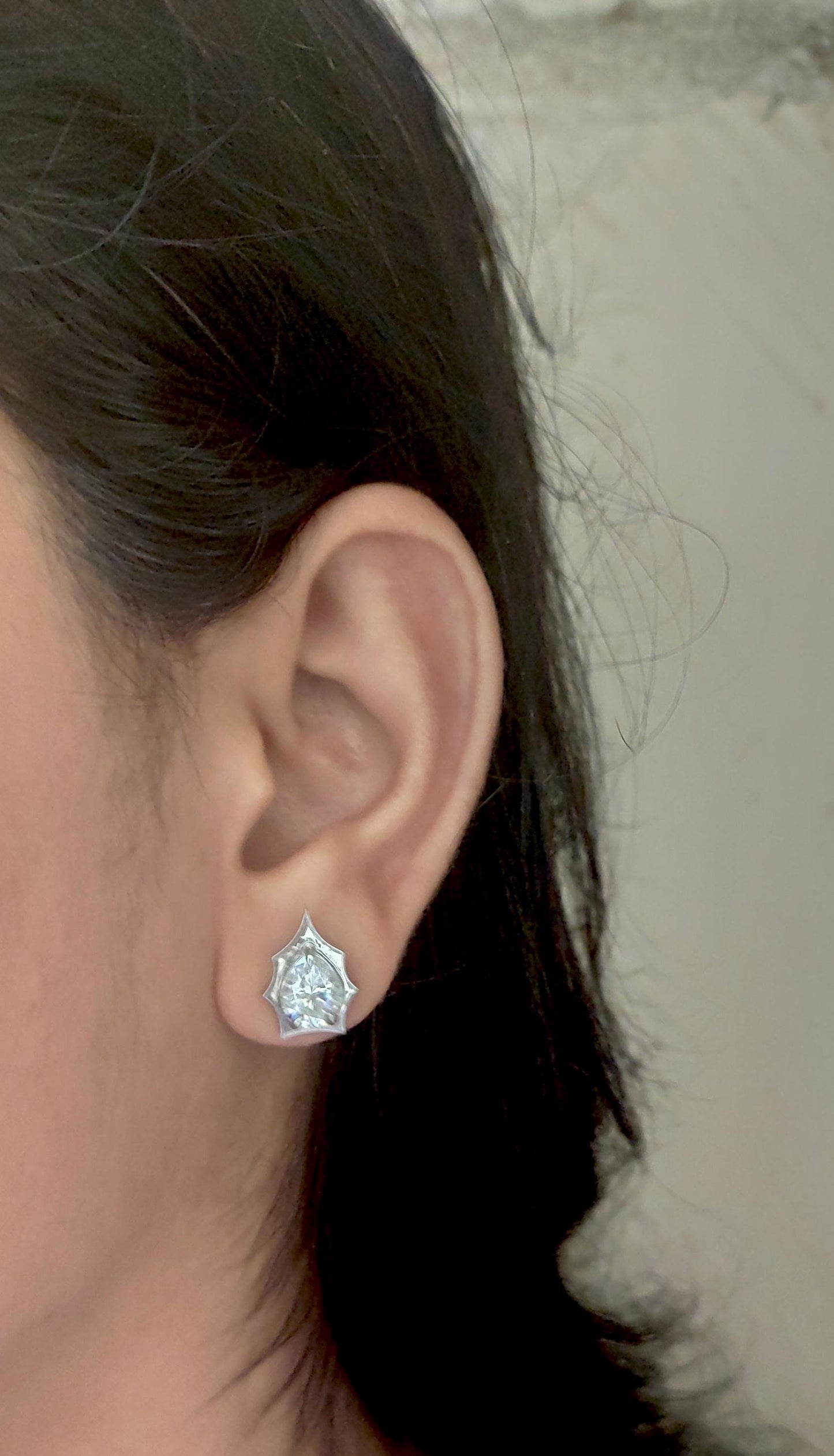 Pear Cut Moissanite in Georgian cut down setting, Solitaire Stud Earrings, Wedding Earrings,Push Back Earrings,Anniversary Studs