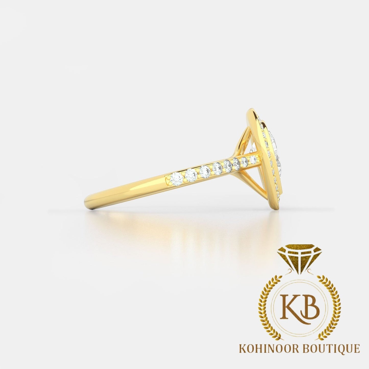 Pear Cut Moissanite Halo solitaire with side pave cross over shank engagement ring, low profile ring for women, gift for wife.