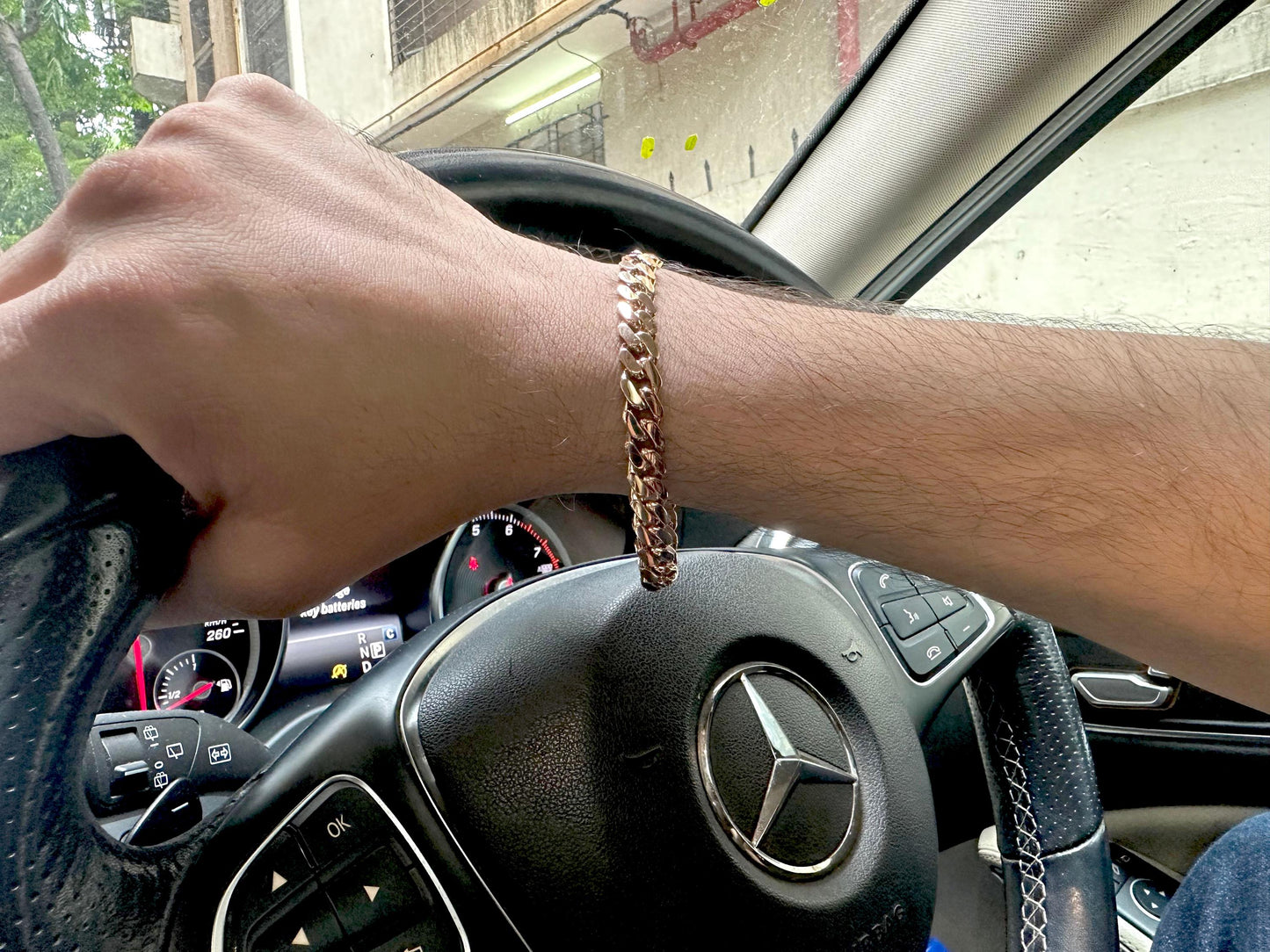 10 mm hollow Cuban link bracelet for men in 14k rose gold , with moissanite in lock, bracelet for him, for men, gift for son brother .