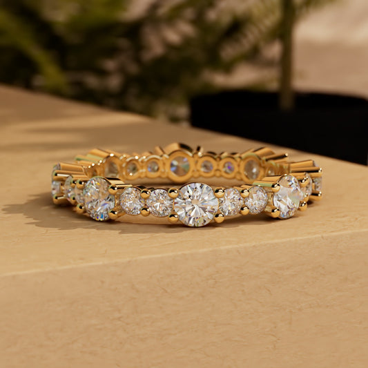 Round Cut Moissanite Wedding Band, stackable Bridal ring available in 18k\14k\10k and White\Yellow\Rose Gold, Silver, Platinum