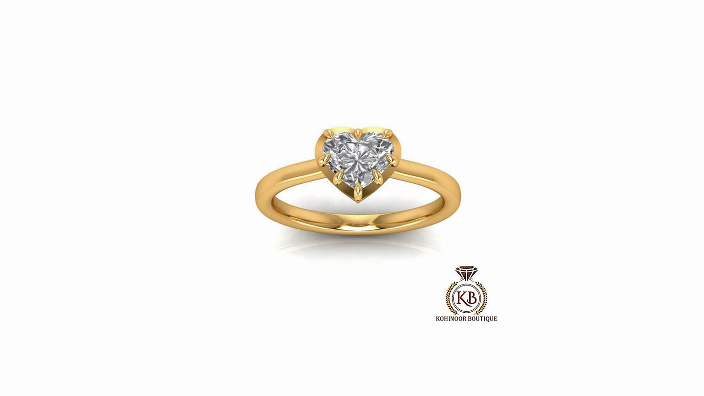 Heart Shaped Georgian cut down set Moissanite Solitaire Engagement Ring, Antique collets of the Victorian era, Vintage moissanite ring