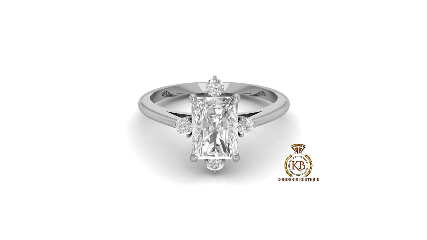 Radiant Cut Moissanite NSEW Compass set Ring Engagement ring, ring for her, gift for her, ring for women.