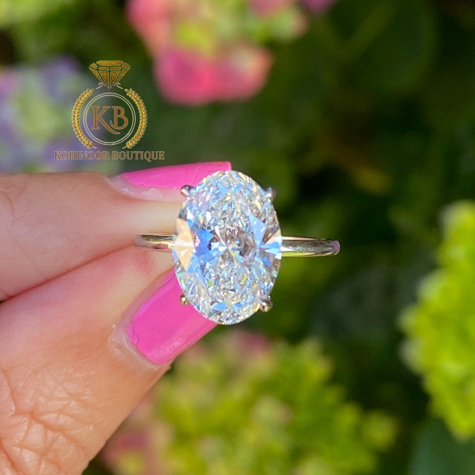 Oval Moissanite Diamond Solitaire Hidden Halo Engagement\Propose\Anniversary\Promise Ring in 18k\14k\10k White\Yellow\Rose Gold