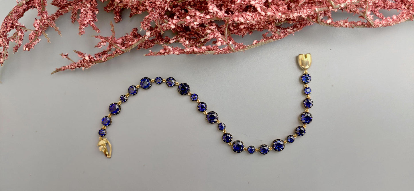 Georgian cut down button back set sapphire Tennis Bracelet, Bracelet for women, Bracelet for girls, Bracelet for her, Anniversary gift