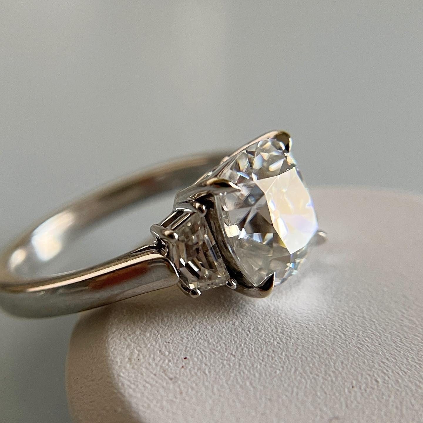 Old mine cut OMC Cushion and Cadillac cut 3 stone Moissanite Engagement Ring, Wedding anniversary gift for wife