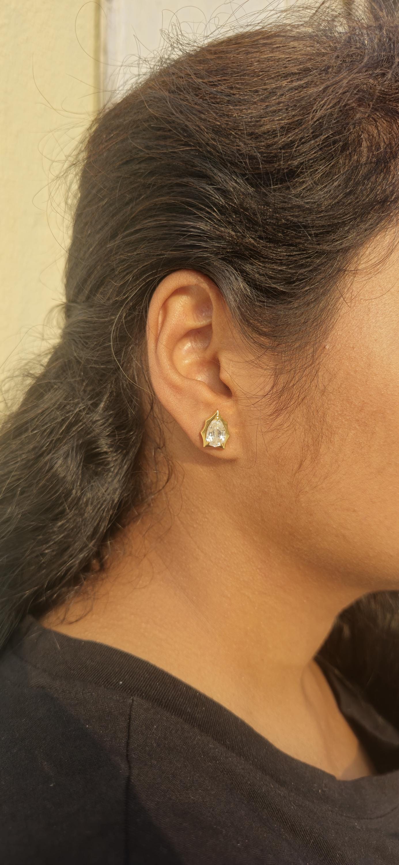 Step cut Pear Cut Moissanite in Georgian cut down setting, Solitaire Stud Earrings, Wedding Earrings, Push Back Earrings, Anniversary Studs