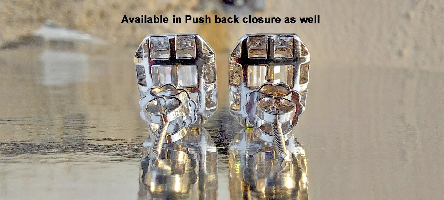 Emerald Cut Solitaire Moissanite Halo Stud Earrings,Moissanite Wedding Earrings,Push\Push Back Earrings,Anniversary Mother's Day Gift