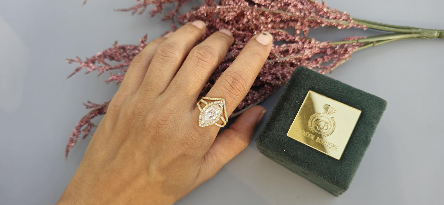 Marquise Cut Halo Moissanite Engagement Ring, Wedding Bridal Set, Anniversary gift for wife, Ring for women