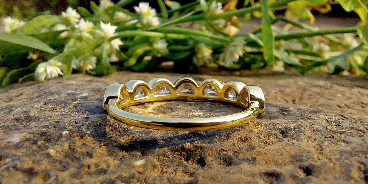 Half Moon Bezel Lace moissanite wedding band,Half eternity ring, Full eternity ring, stackable minimalist ring in White\Yellow\Rose Gold