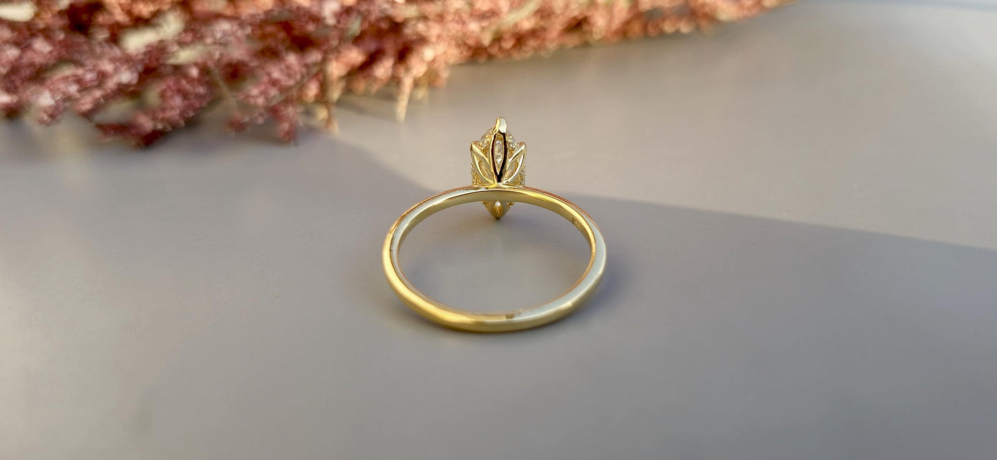 Marquise Cut Hidden Halo Tulip floral basket, IGI certified Lab grown diamond Engagement Ring, Anniversary gift for wife, Ring for women