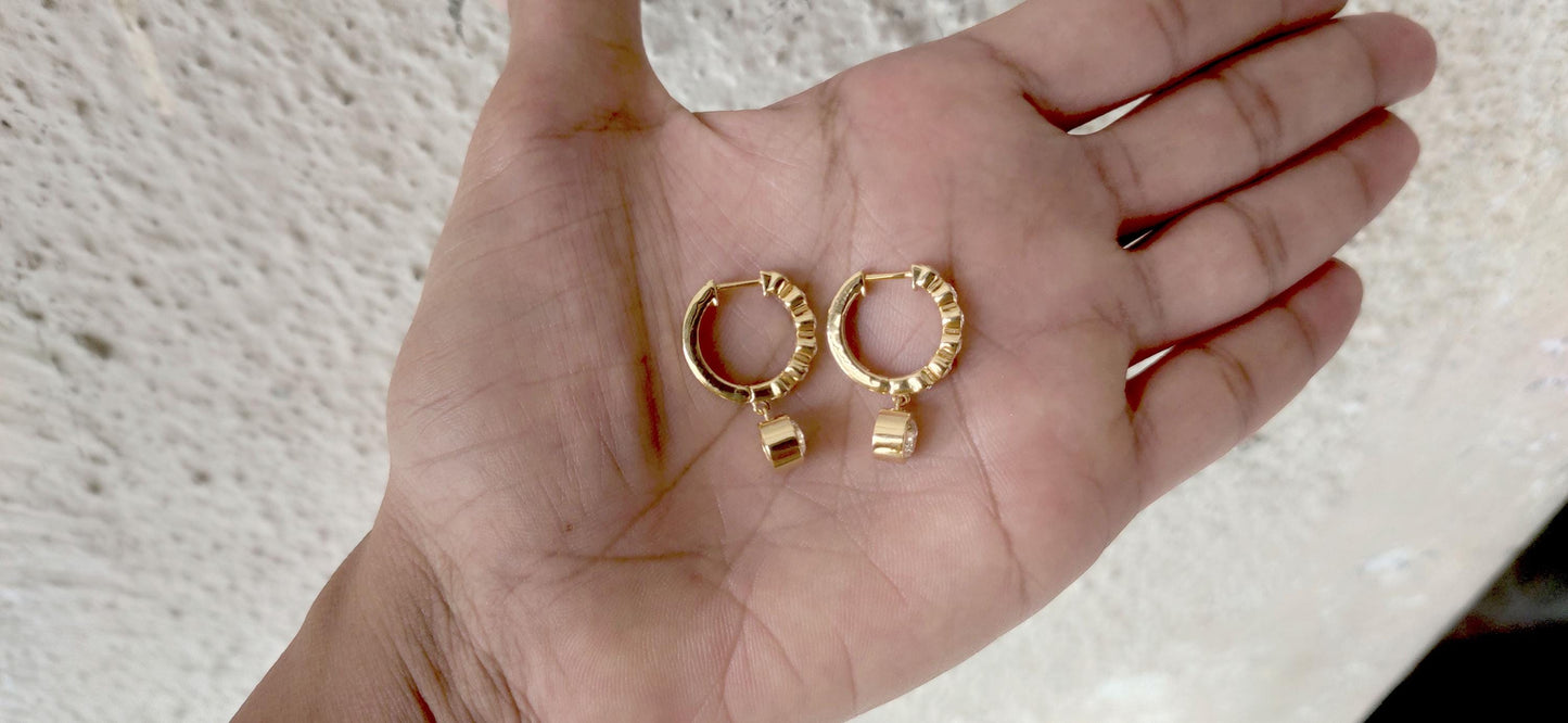 Lab grown diamond bezel drop huggie hoops earrings for women, everyday earrings, Push back\Earrings, wedding huggie, gift for women