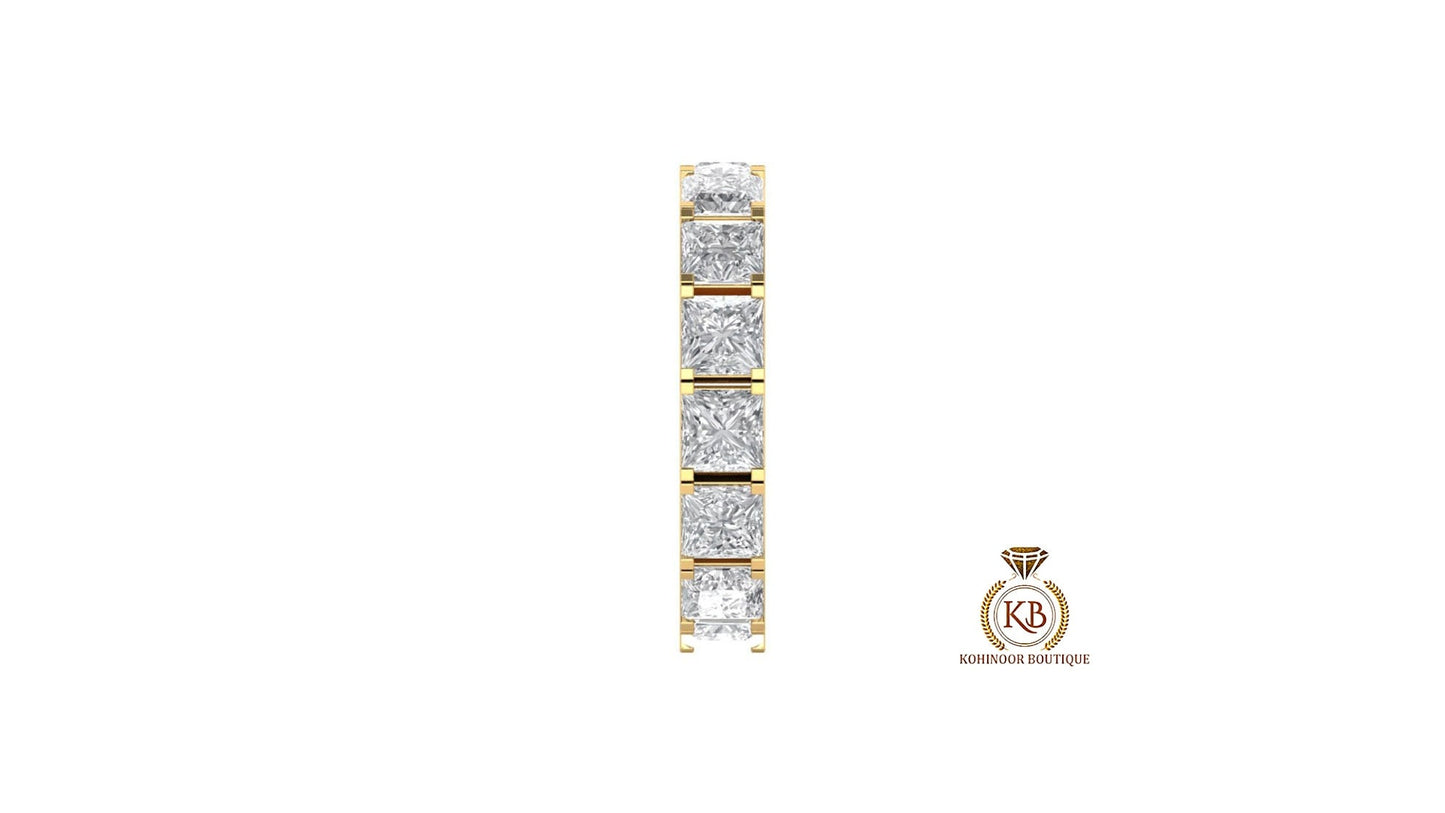 Princess Cut Moissanite Half\Full Eternity Infinity statement wedding band, Bridal stackable ring in White\Yellow\Rose Gold