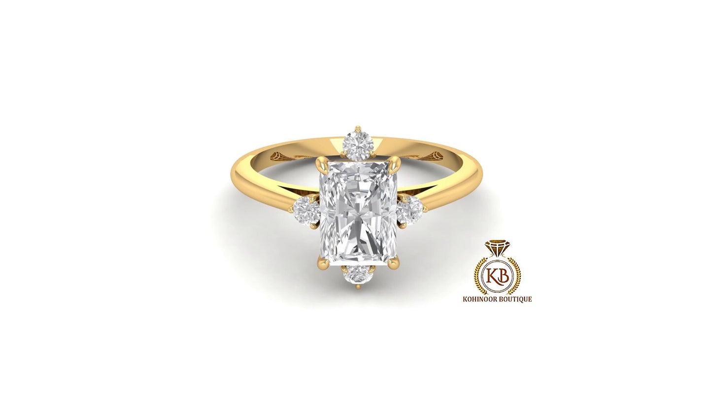 Radiant Cut Moissanite NSEW Compass set Ring Engagement ring, ring for her, gift for her, ring for women.