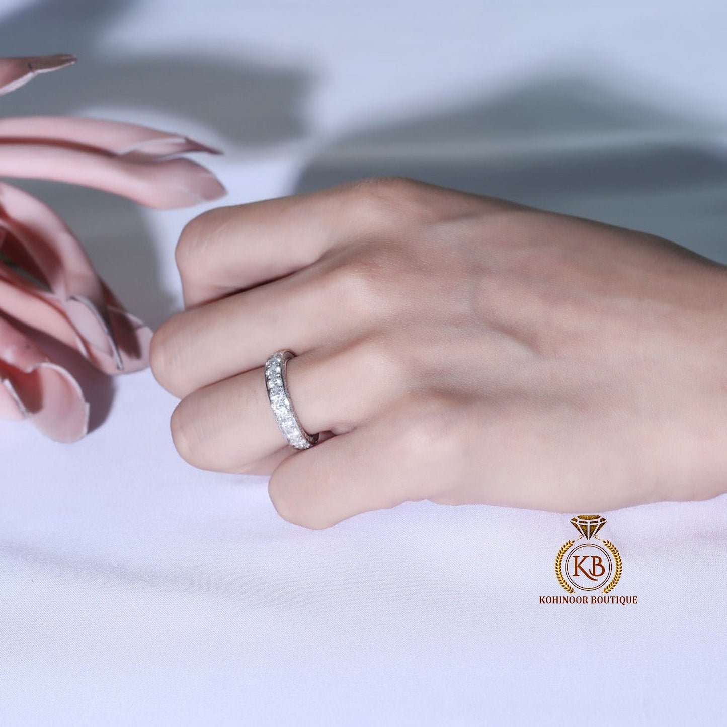 Moissanite eternity band wedding band stacking minimalist bohemian ring, boho ring enhancer, with 18k\14k\10k White\Yellow\Rose Gold