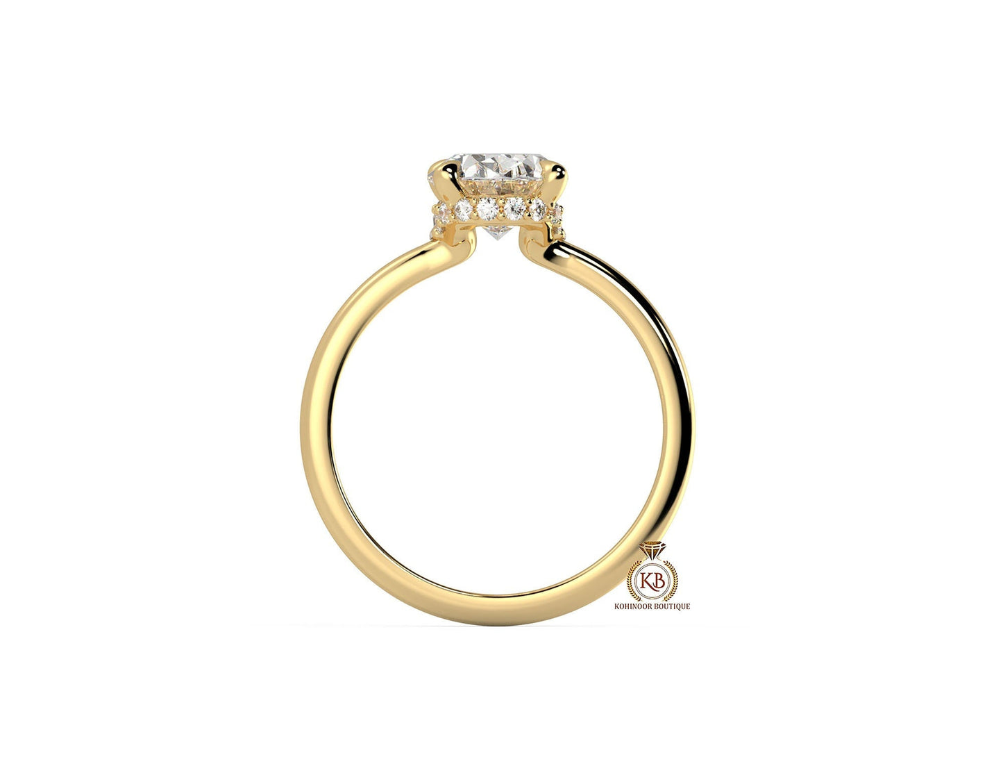 Oval Moissanite Hidden Plunge Halo Engagement Ring in White\Yellow\Rose Gold, ring for her, ring for women