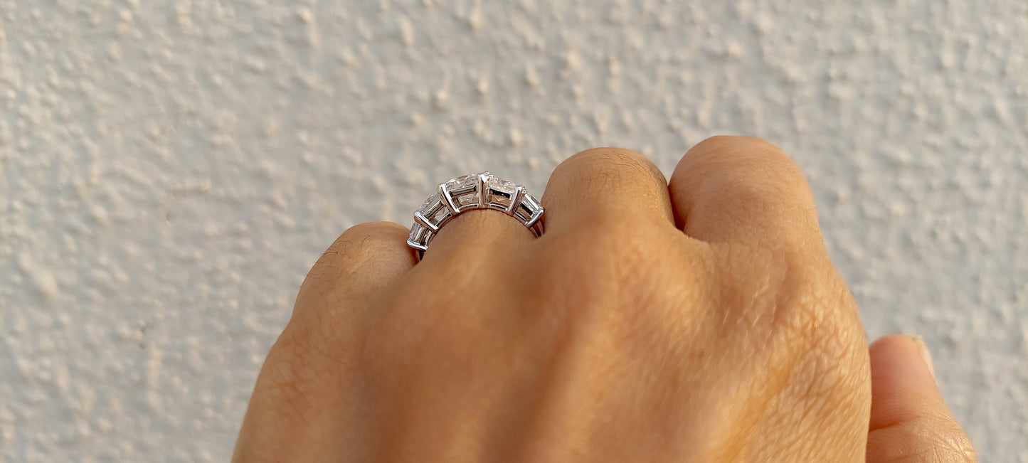 Princess Cut 5 stone Moissanite anniversary ring, 5 stone engagement ring, 5 graduating princess cut ring, ring for women, ring for her