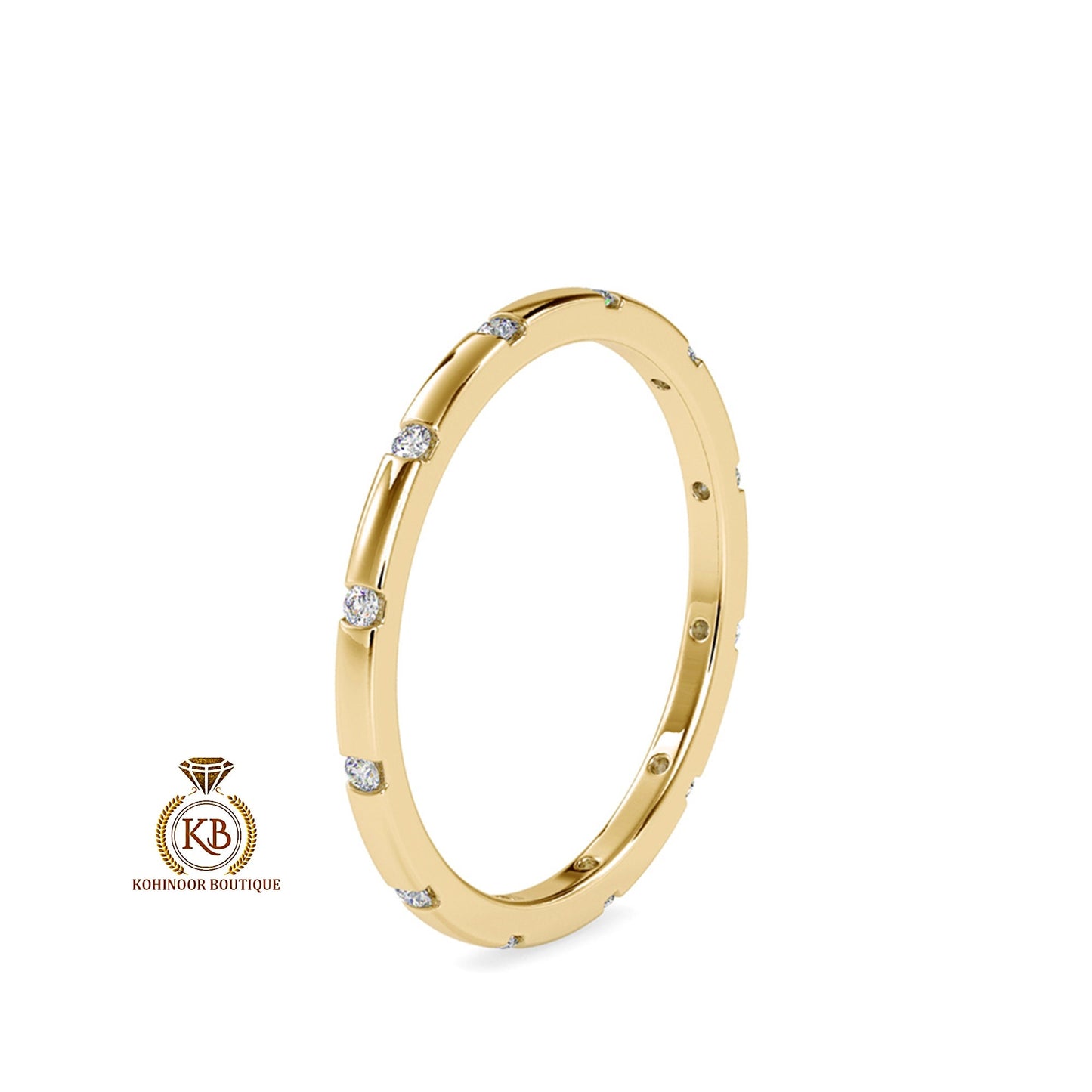 Flush set round moissanite\Natural diamond classic wedding band, eternity band, stackable band, minimalist band