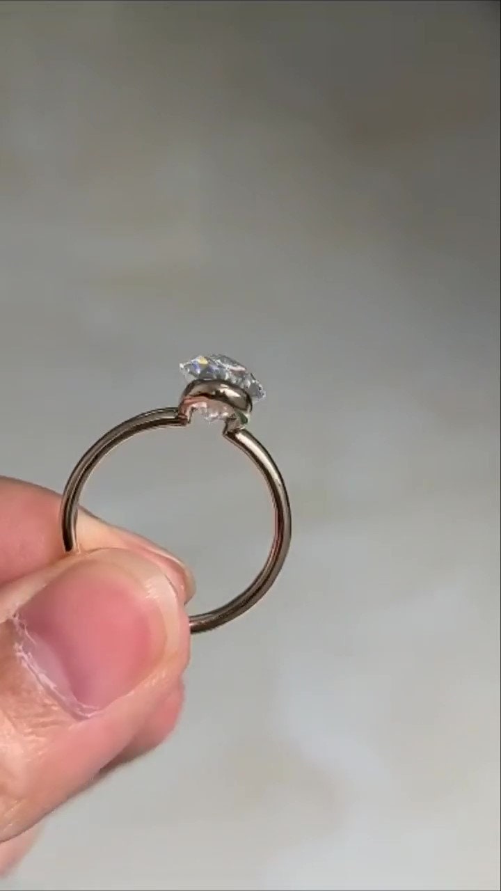 Pear cut Half Bezel Moissanite Solitaire Engagement Ring , Promise\proposal Ring available in 18k\14k\10k White\Yellow\Rose Gold