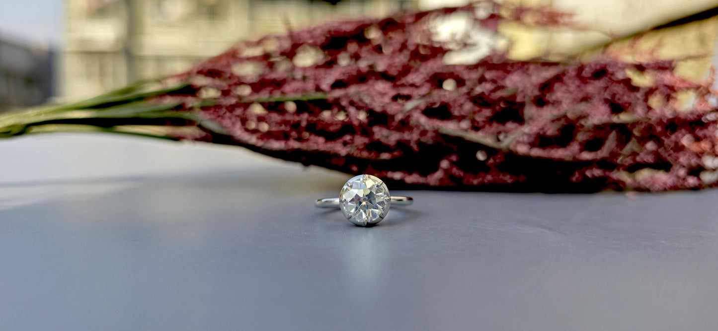 Old European Cut OEC Round Button Back Georgian Cut Down Set Moissanite Solitaire Engagement ring available in 10k,14k,18k,silver,Platinum