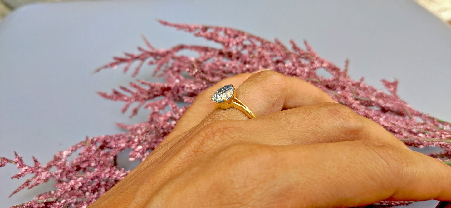 Old Mine Antique OMC Blue Pear Cut Moissanite Solitaire Engagement Ring, ring for her, gift for her Georgian era ring, Marie-Antoinette ring