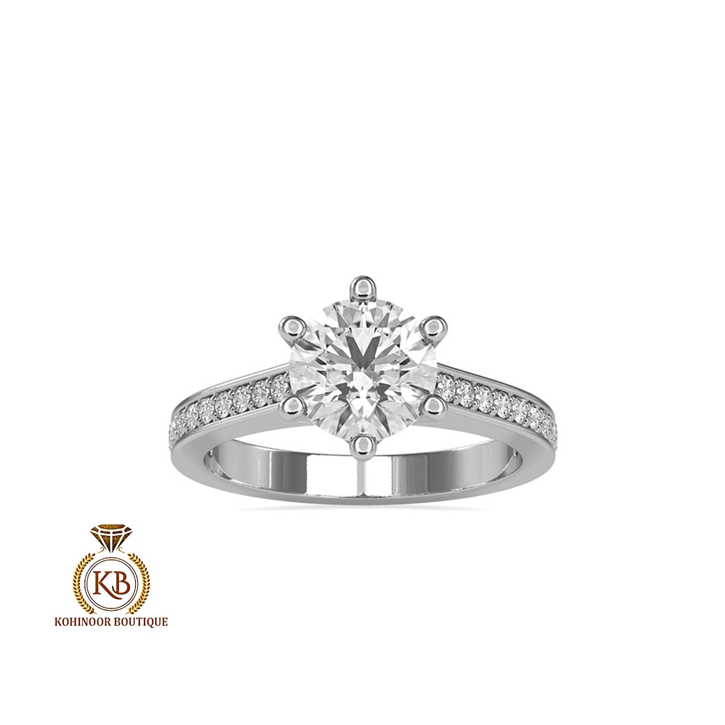 Round cut  Classic Cathedral set Moissanite with side pave Solitaire Engagement ring, Proposal Promise Ring in White\Yellow\Rose Gold