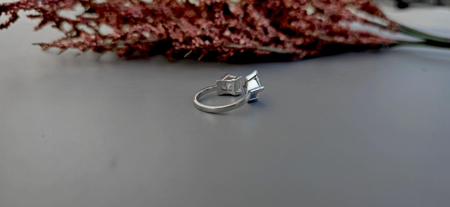Toi Et Moi Lozenge & Princess cut colorless moissanite two stone Engagement\wedding\promise\proposal ring, gift for her