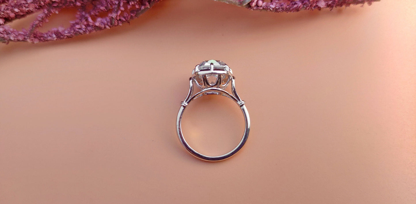 Old Mine Cushion Cut OMC Moissanite Georgian cut down set Solitaire Engagement Ring, Vintage Edwardian Ring for her, Art deco ring