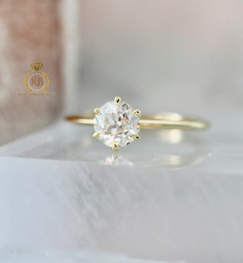 Tulip Basket set Old European Cut OEC Moissanite Solitaire Engagement Ring, Ring for her, Flower petal basket