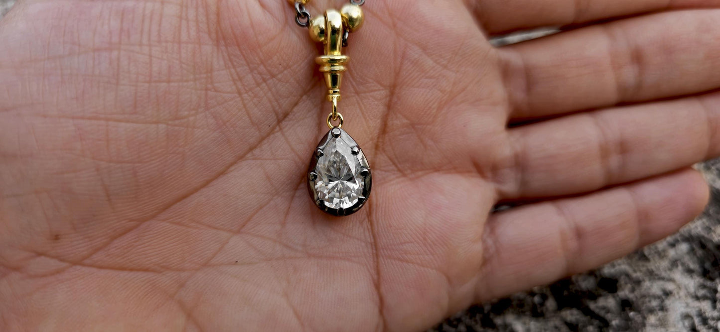 Pear Cut Moissanite Swivel Clasp Pendant, Collet set Georgian cut down set Pendant without chain, Wedding Pendant