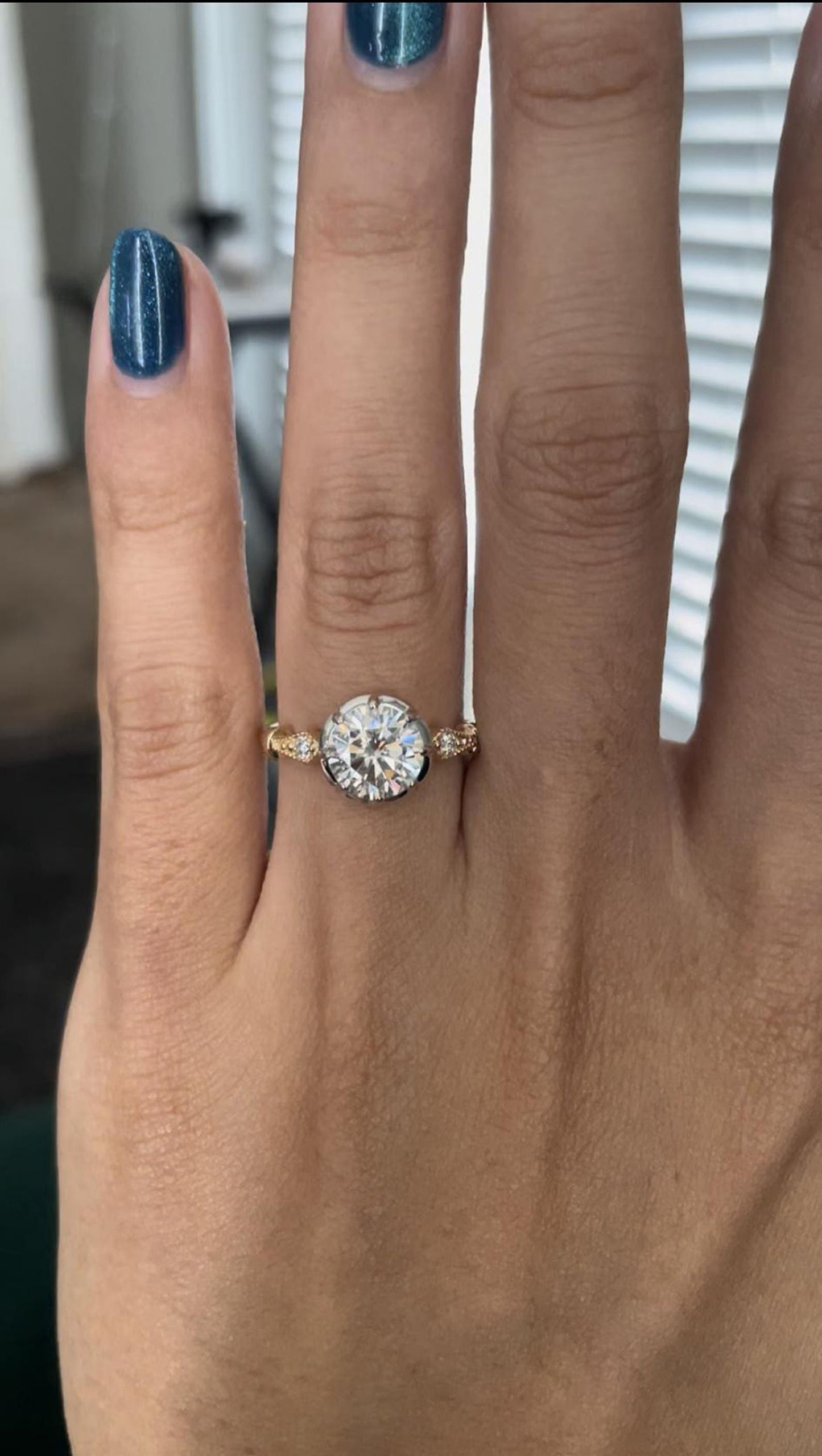 Round Button Back Georgian Cut Down Set Moissanite Solitaire Engagement ring, Ring for her, proposal Ring , Right hand statement ring.