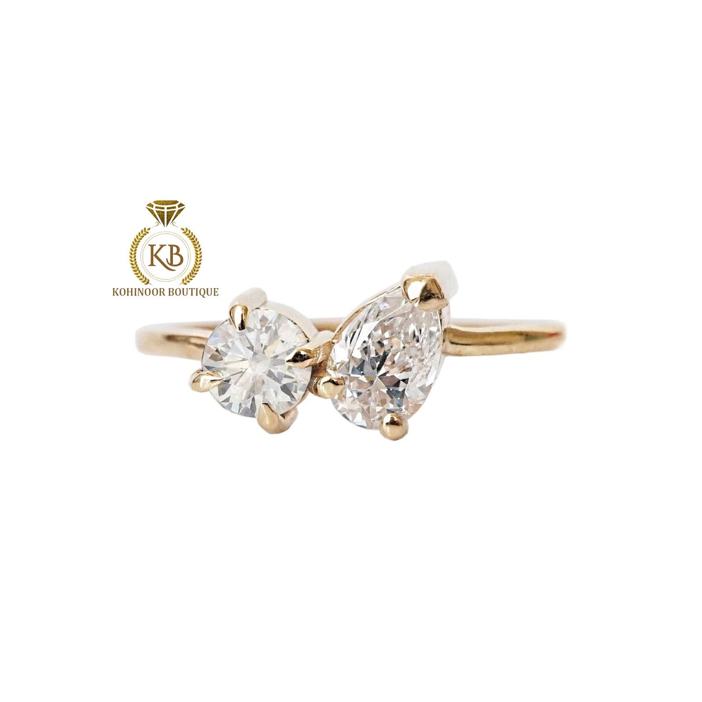 Petite Toi et Moi Round and Pear Moissanite diamond two stone Engagement ring,Can be ized in any shape & size,Celebrity 2022 trend