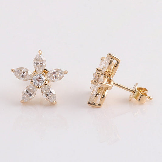 Marquise Cut Flower Petal Moissanite Stud Earrings, Moissanite Wedding Earrings, Push Back Earrings, Anniversary Gift, Mother's Day Gift
