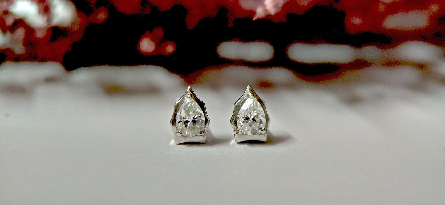 Pear Cut Moissanite in Georgian cut down setting, Solitaire Stud Earrings, Wedding Earrings,Push Back Earrings,Anniversary Studs