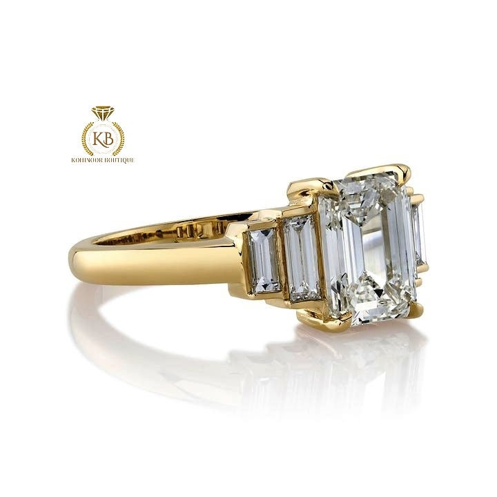 Emerald and Baguette cut 5 stone Moissanite Engagement ring,