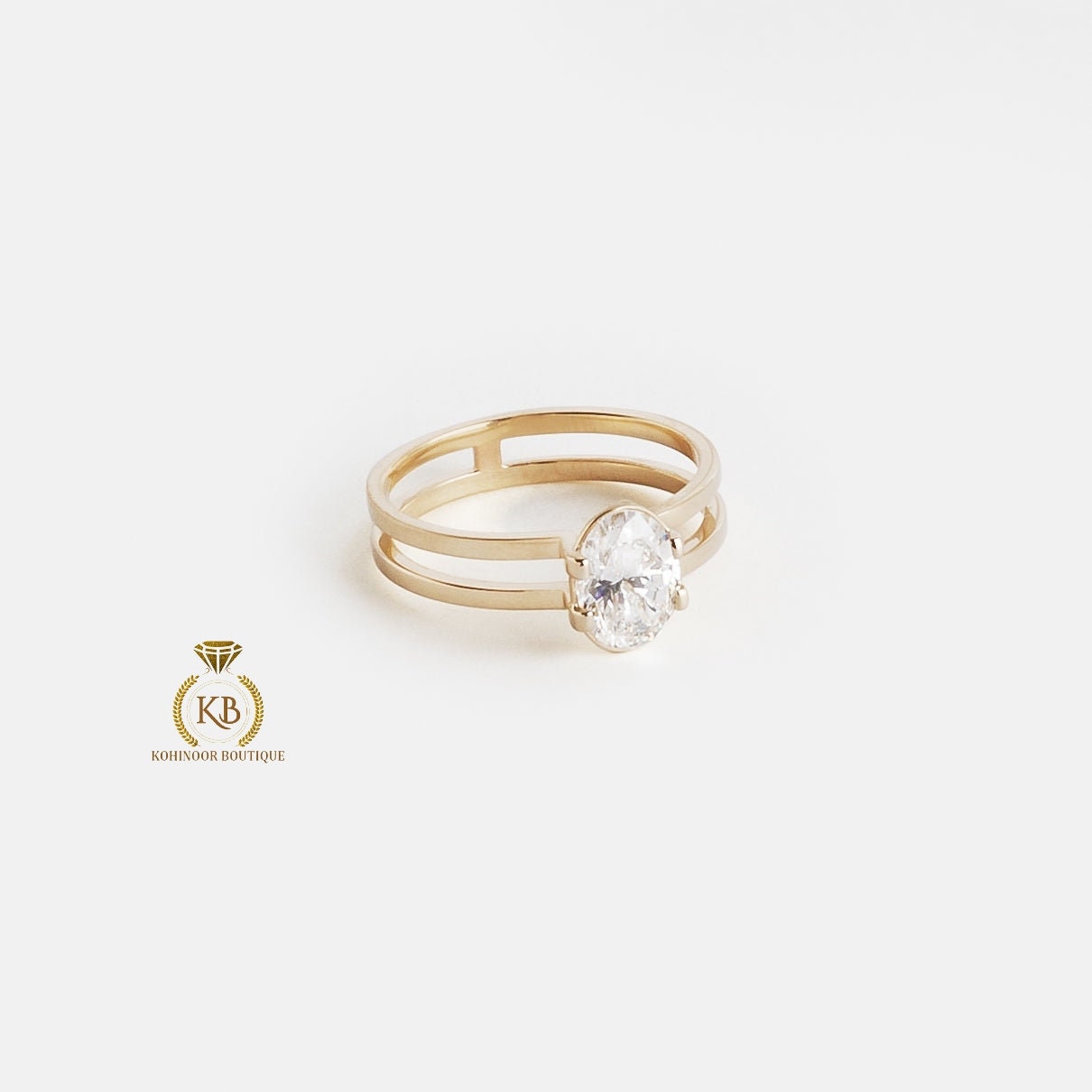 Double band Oval moissanite solitaire Engagement ring, Promise\ Proposal ring, Right hand ring, Gift for wife, Ring for her