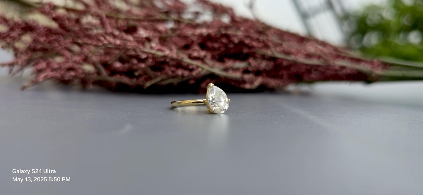 Tilted Pear Cut moissanite ring, Ring for her, ring for women, diagonal pear ring, Engagement ring, Travel ring, gift for women