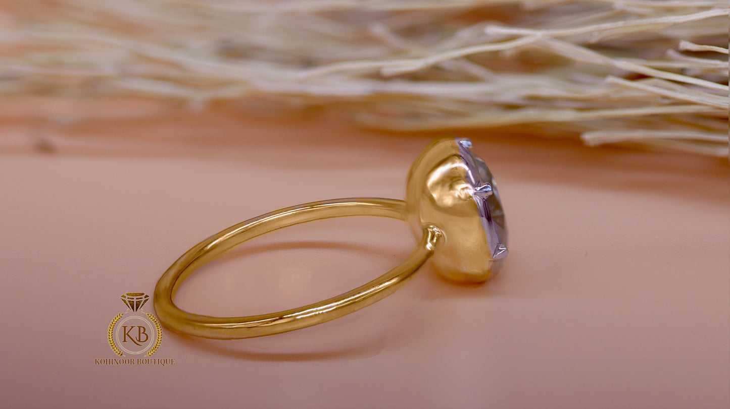 Oval Button Back Georgian Cut Down Colet Set Moissanite Solitaire Engagement ring, Ring for her, Edwardian ring, Vintage ring.