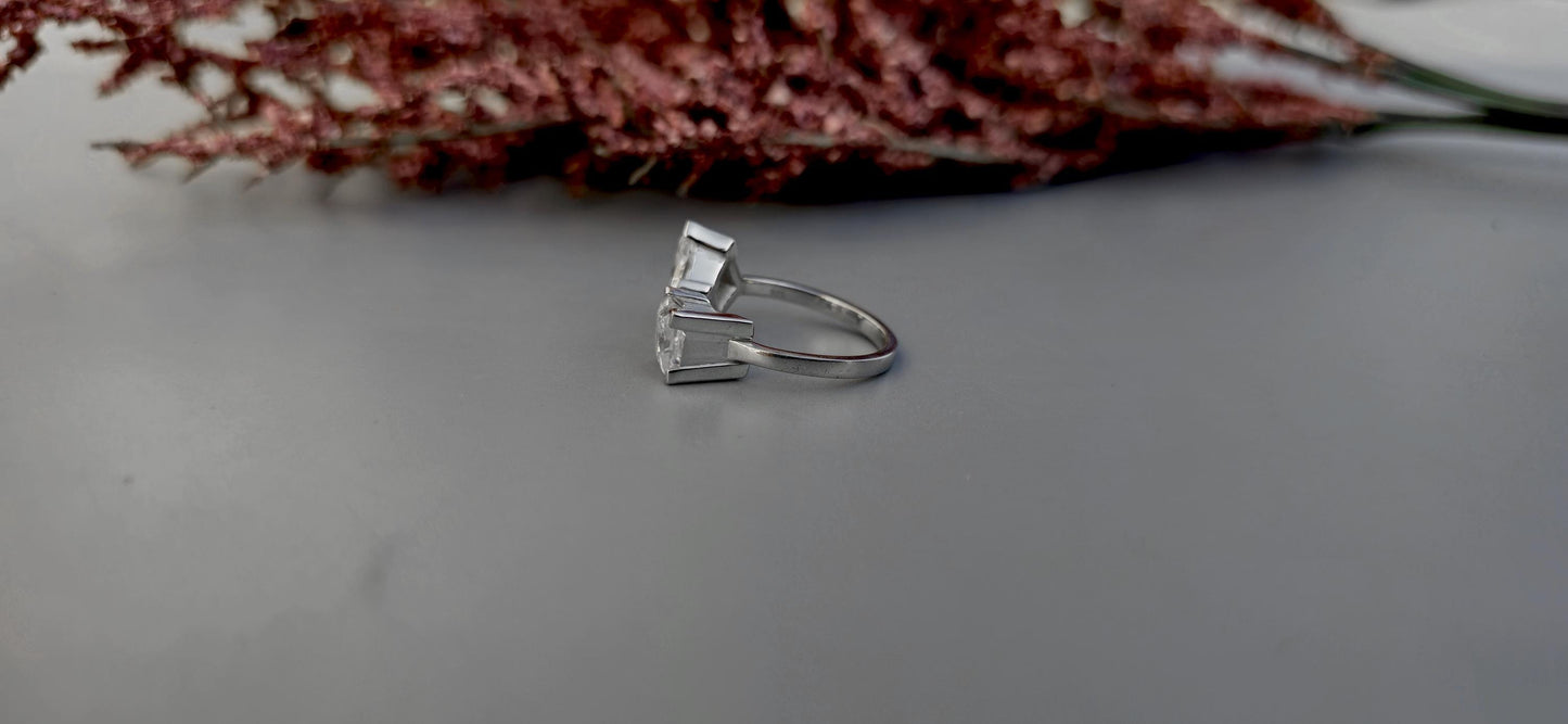 Toi Et Moi Lozenge & Princess cut colorless moissanite two stone Engagement\wedding\promise\proposal ring, gift for her