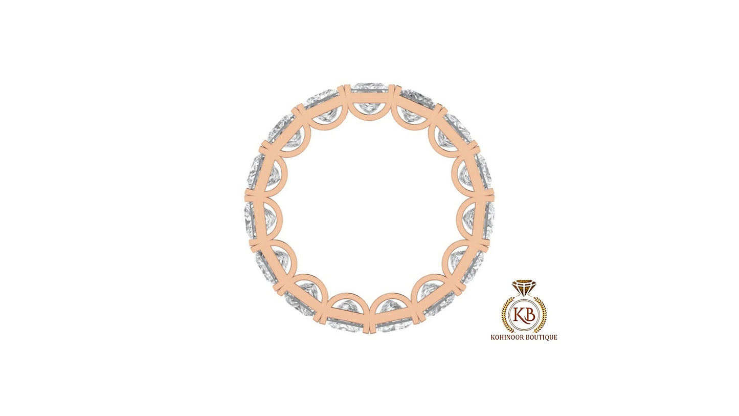 Princess Cut Moissanite Half\Full Eternity Infinity statement wedding band, Bridal stackable ring in White\Yellow\Rose Gold