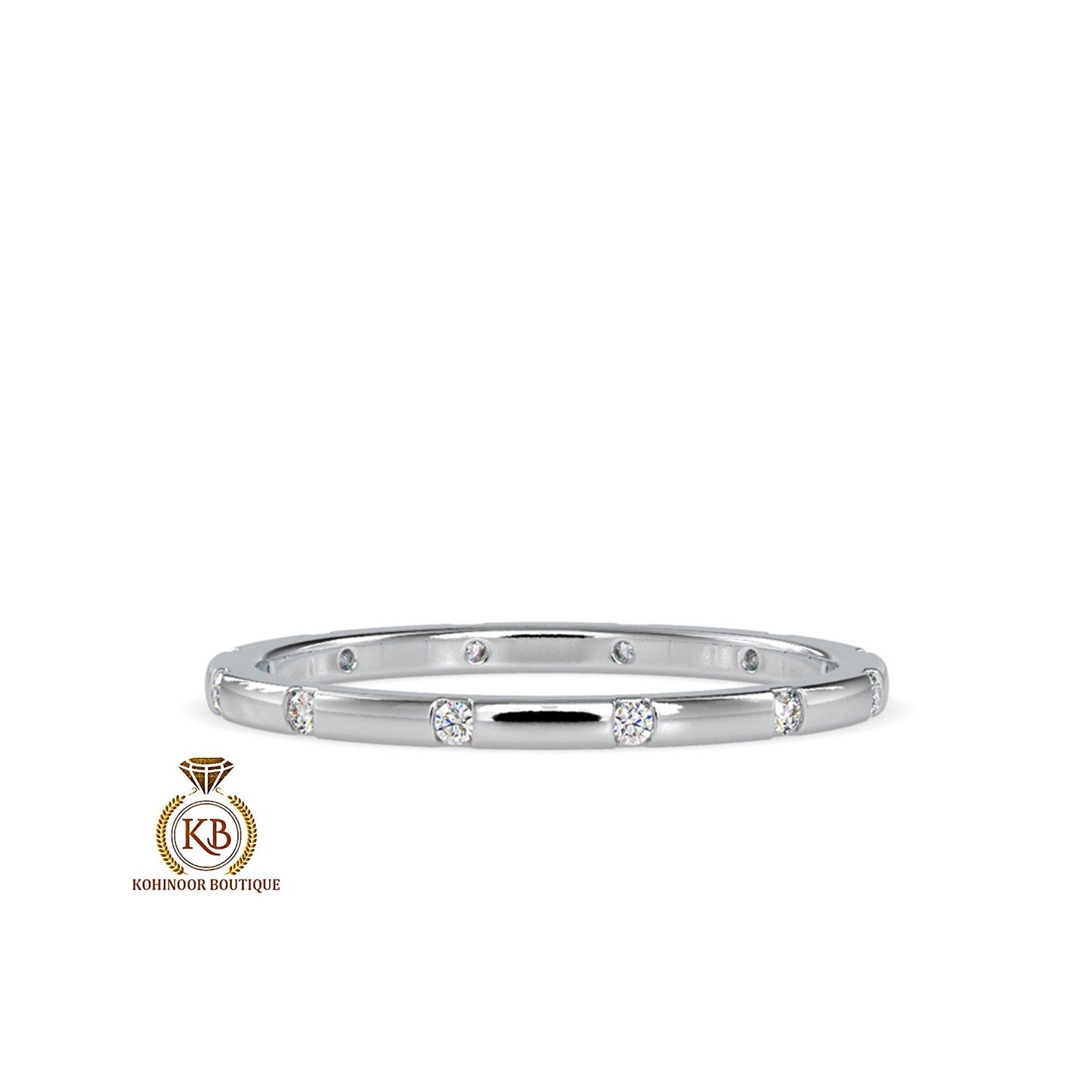 Flush set round moissanite\Natural diamond classic wedding band, eternity band, stackable band, minimalist band