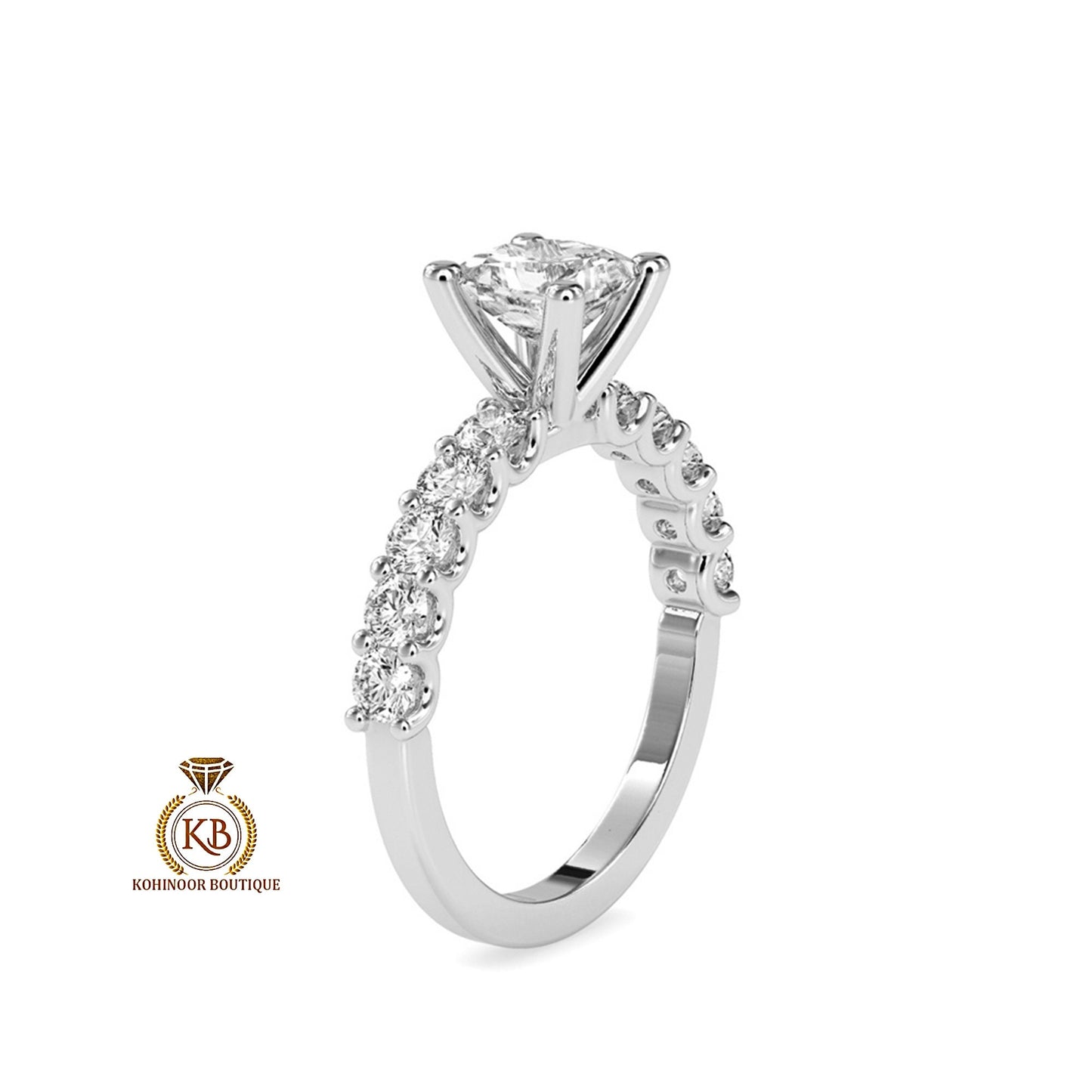 Princess Cut Solitaire with side U pave Band Moissanite Engagement ring, ring for her, gift for her